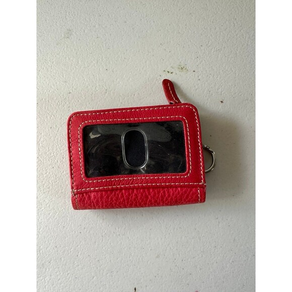 Fossil Red Popstitch Pebble Genuine Leather Bi-Fold Zip Coin ID Card Mini Wallet - Picture 3 of 5